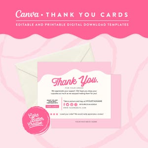 Thank You Card Template, Canva Editable Template, Canva Thank You Card, Small Business Branding, Bakery Thank You Card - LB01