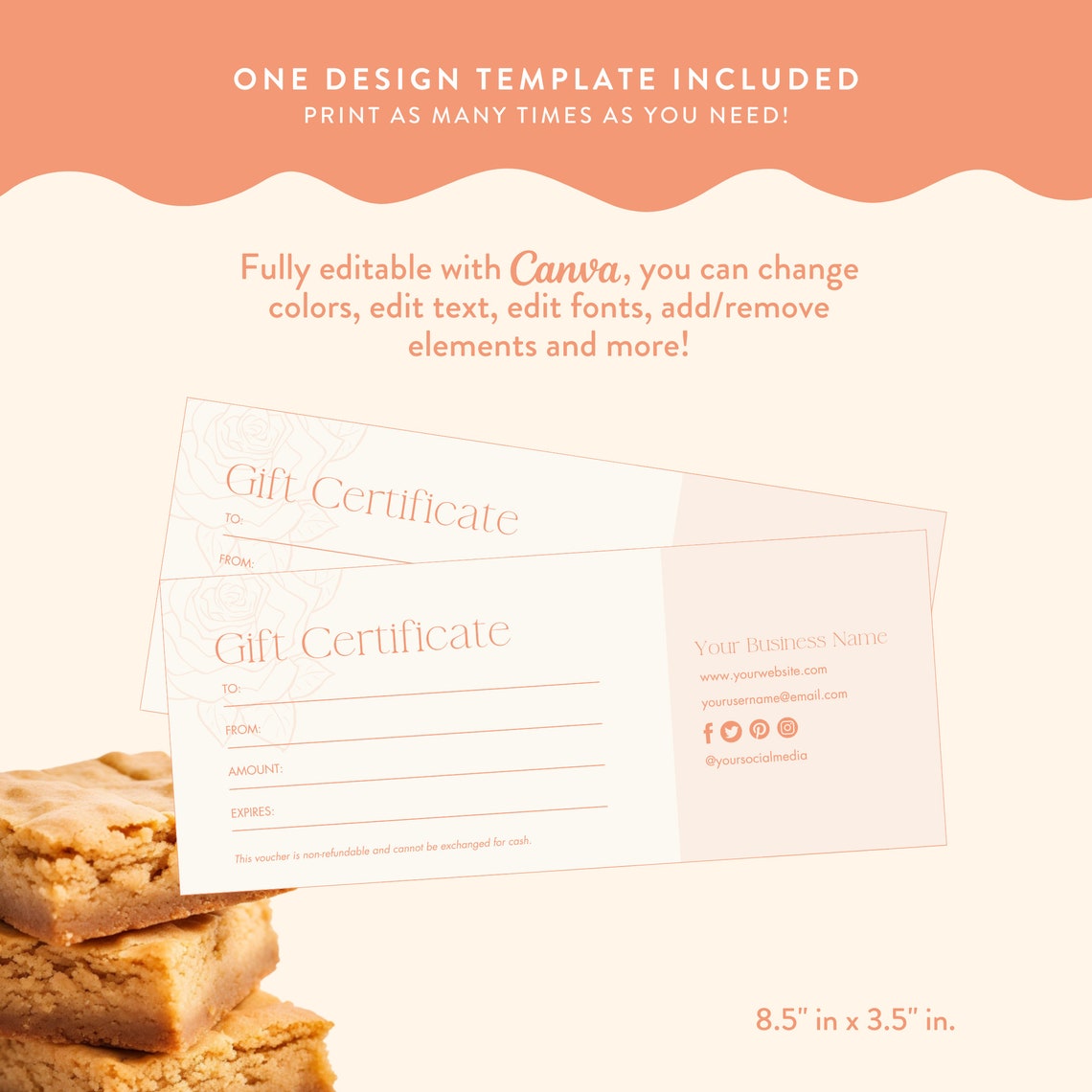 Bakery Gift Certificate Gift Certificate Template Editable Etsy