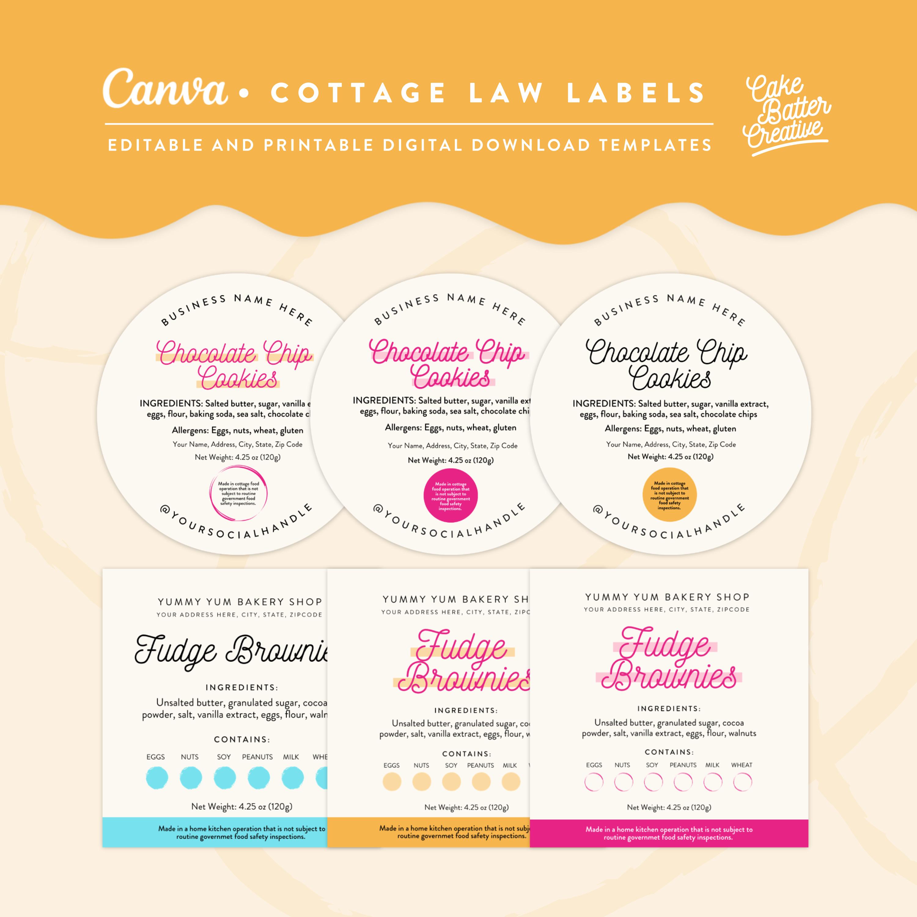 Canva Cottage Law Labels, Bakery Packaging Labels Template, Cake Ingredients Labels, Cookies Packaging Labels, Home Bakery Stickers - YYB01