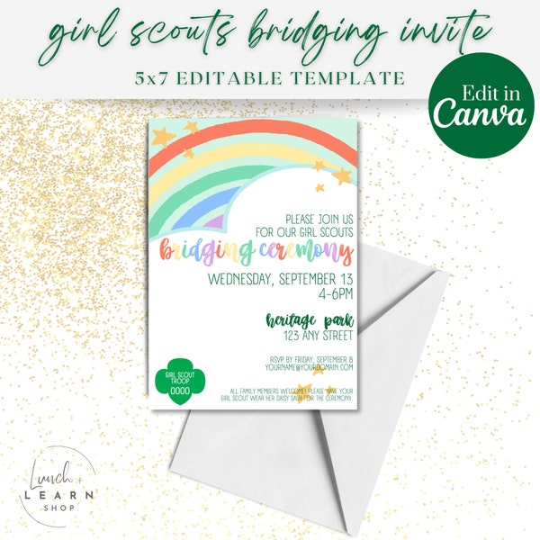 Rainbow Bridging Ceremony Invite - Girl Scouts - Daisy - Brownie - Junior - Cadette - Ambassador