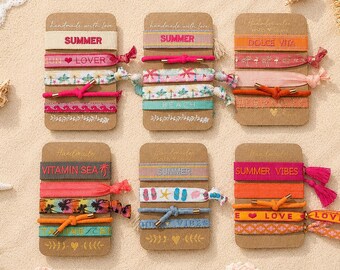 Beach Vibes Haarband Set | Summer Bracelet Stack | Elastische Hair Ties | Boho Schmuck Set | Urlaub Sommer Festival