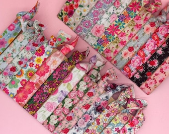 Flower Power Elastic Hairbands Floral Set Handmade | Elastic Hairband & Bracelet | Fabric Hairbands Without Pulling Gift for Women