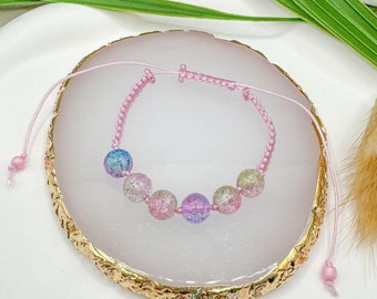 pink glass bead bracelet with macrame knot