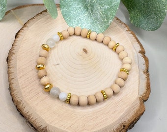 Wooden bead bracelet with gold accents