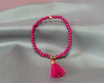 Handmade bracelet PINK BOHO with pink beads and tassel