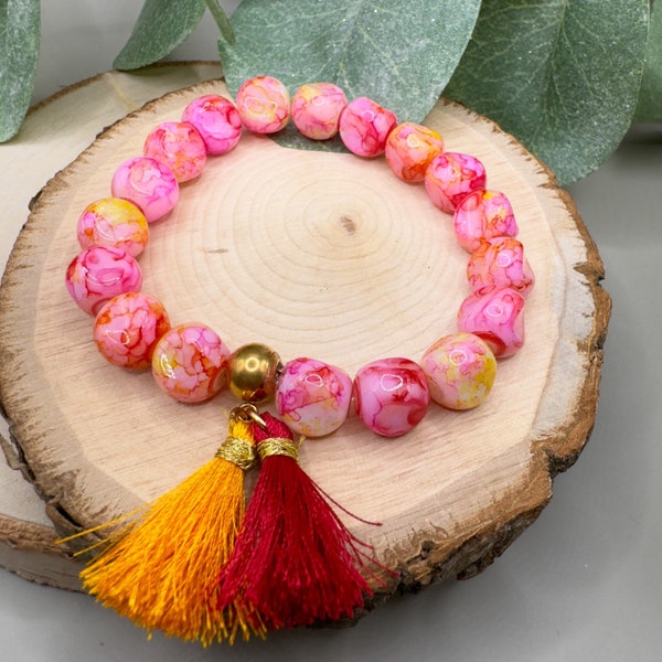 Glasperlen-Armband SUNSET mit Quasten - Pink Orange