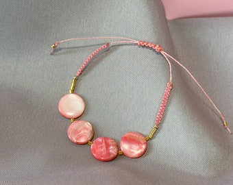 Handmade bracelet with natural shell pearl - PINK SHELL TILE
