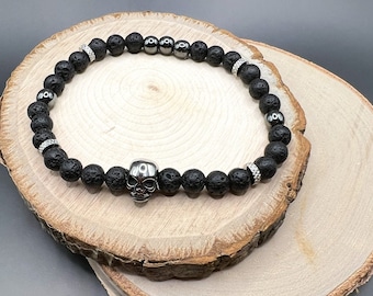 Masculine lava stone bracelet with skull detail