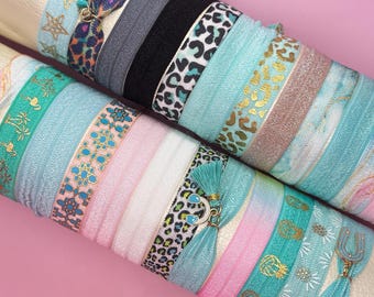 Elastic bracelet | hairband | plain yellow | good vibes | stripes | dots with tassel & pendant