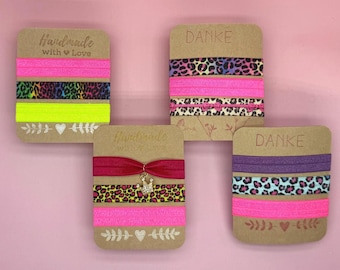 Neon Pink Leopard Armband Set – Handgemachte Haargummis, Wild Animal Print, Geschenk für Frauen & Mädchen