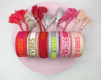 Gewebtes Statement Freundschaftarmband GOOD VIBES in verschiedenen Farben