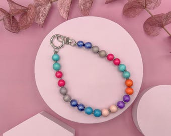 Colorful keychain made of colorful wooden balls / wooden beads / carabiner