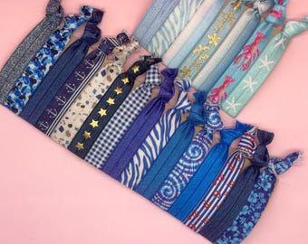 Elastic bracelet BLUE | Hairband | Solid color | Batik | Checks | Stripes | Polka dots with tassel & charm