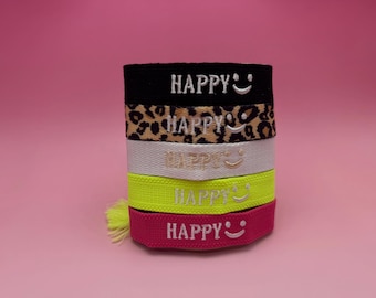 Gewebte HAPPY Statement Freundschaftsarmbänder mit Stickerei  in schwarz | weiß | pink | gelb | leo