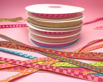 1 m patterned boho fabric ribbons with patterns | Colorful ribbon for DIY bracelet jewelry macrame gift
