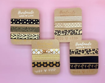 Haargummis Set Gold Schwarz Leopard | Elastische Armbänder | Handgemachte Haarbänder