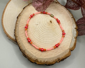Bracelet CORAL SHINE narrow & delicate - glass beads - coral red