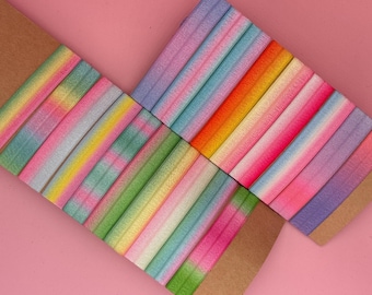 Hairband Set Pastel Gradient - Elastic Hair Ties Rainbow Colors | Handmade Gift for Girls and Children