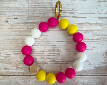 Tropical Vibes keychain pink white yellow