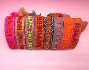 Freundschaftsarmbänder mit Symbolen – Set aus gewebten Stoffarmbändern mit Quasten, verstellbar, Boho Style Geschenk für Sie