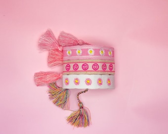 Smiley + Flower Armband-Set – Rosa Freundschaftsbänder mit Sommer-Vibes