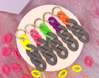 Colorful Chunky Chain Keychain – Handmade from Polymer Clay – Trendy Gift for Women & Men