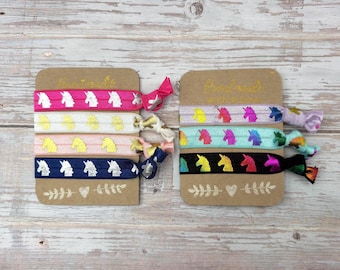Unicorn-themed hairbands – Handmade elastic hair ties in rainbow and gold
