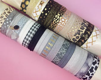 Haargummis Set – 3er Pack, Glitzer + Zebra Design – Geschenkidee, Armband + Haarband, elastisch + sanft zu Haaren