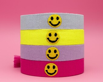 Gewebte SMILEY Freundschaftsarmbänder mit Stickerei  in lila | neon gelb | pink | mint