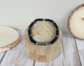 Unisex men's bracelet black gemstone metal beads