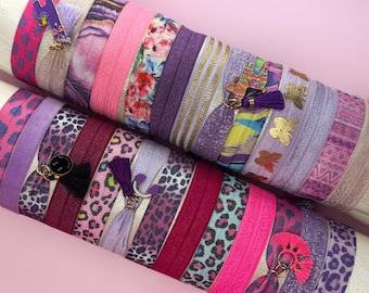 Purple Boho Lama Armband Set – Elastische Haarbänder, Handmade Geschenkidee, Funkelnde Haargummis für Sie