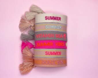 1m Statement Armband Set mit Sprüchen –SUMMER, VITAMIN SEA -Boho Freundschaftsarmbänder – Geschenk für Frauen