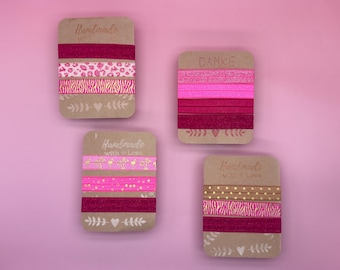 Pink Hairband Set | Elastic Band Bracelets | Gift for Girls & Women | Handmade Gift Set | Flamingo, Leopard Print, Glitter + Zebra