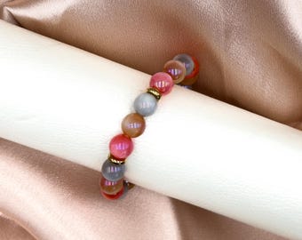 Bracelet with resin beads – handmade, colorful & elegant – elastic, with golden spacer beads – gift idea for women