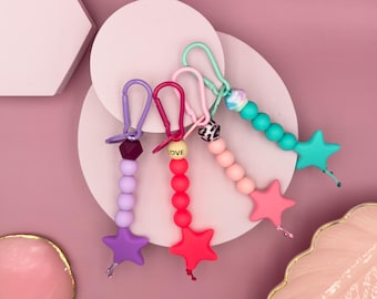 Star keychain made of silicone beads | Colorful + handmade | Gift for children & adults | Bag charm
