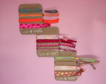 Ibiza Bracelet Set • Stretch Bracelet Set • Love Good Vibes Pink • Boho Festival Jewelry • Handmade Friendship Bracelets Gift