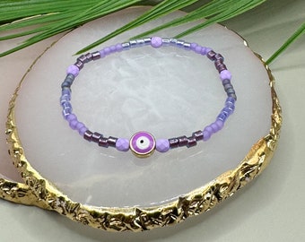Bracelet - Lilac Dream Evil Eye with purple glass beads