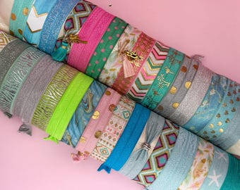 Haargummis Set – 3er Pack, Glitzer + Zebra Design – Geschenkidee, Armband + Haarband, elastisch + sanft zu Haaren