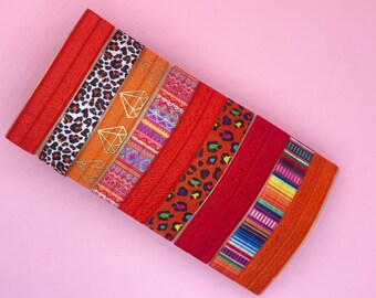 Orange Boho Hair Tie Set | Elastic Hair Bands | Leopard Print Hair Band | Hair Tie Bracelet | Ponytail Set | Gift for Women and Girls