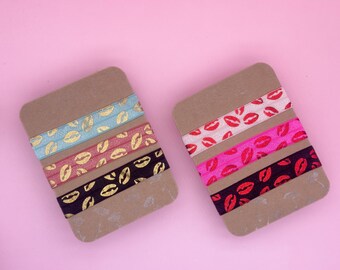Kiss-themed elastic hairband set | Lip pattern hair ties | Soft stretch hair ties | Bracelet hair tie | Gift for girlfriend | Mea Nani