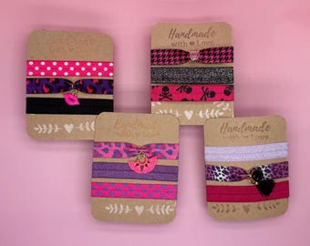 Hairband Set Pink & Black – Elastic Bracelets, Handmade, Gift for Girlfriend, Festival Accessory, Handmade with Love