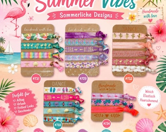 Tropical Hairband Set | Aloha Flamingo Seashell Hair Ties | Summery Elastic Hair Ties | Beach Vibes Pastel