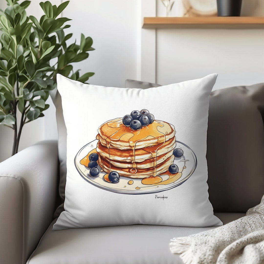 Blueberry Pancake Pillow, Designer Square Cushion, Home Art Deco