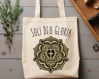 Soli Deo Gloria Canvas Tote Bag, Martin Luther Cross, Christian Gift