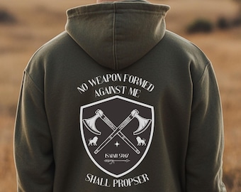 Isaiah 54:17 Christian Hooded Sweatshirt, Armor of God Design