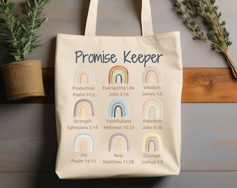 Promises of God Canvas Tote Bag, Rainbow Bible Bag, Christian Gift