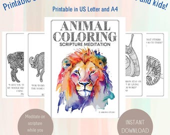 Christian Scripture Animal Coloring Book: Meditation Pages (Digital Download)