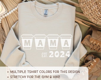 Contrasting Colors Coffee Mom Sweater Minimalist Coffee Lover Mama Stylish Sweatshirt Personalized Birthday Gift for Her Mom Mother's Friend