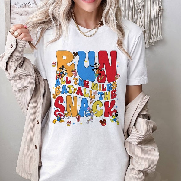 Run All the Miles Eat All the Snacks RunDisney Virtual Series 2024 Shirt | Mickey and Friends Snacks Marathon, WDW Disneyland Runner