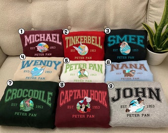 Personalized Peter Pan Characters Shirt | Vintage Disneland Peter Pan Sweatshirt | Tinker Bell Captain Hook Wendy John Michael Shirt